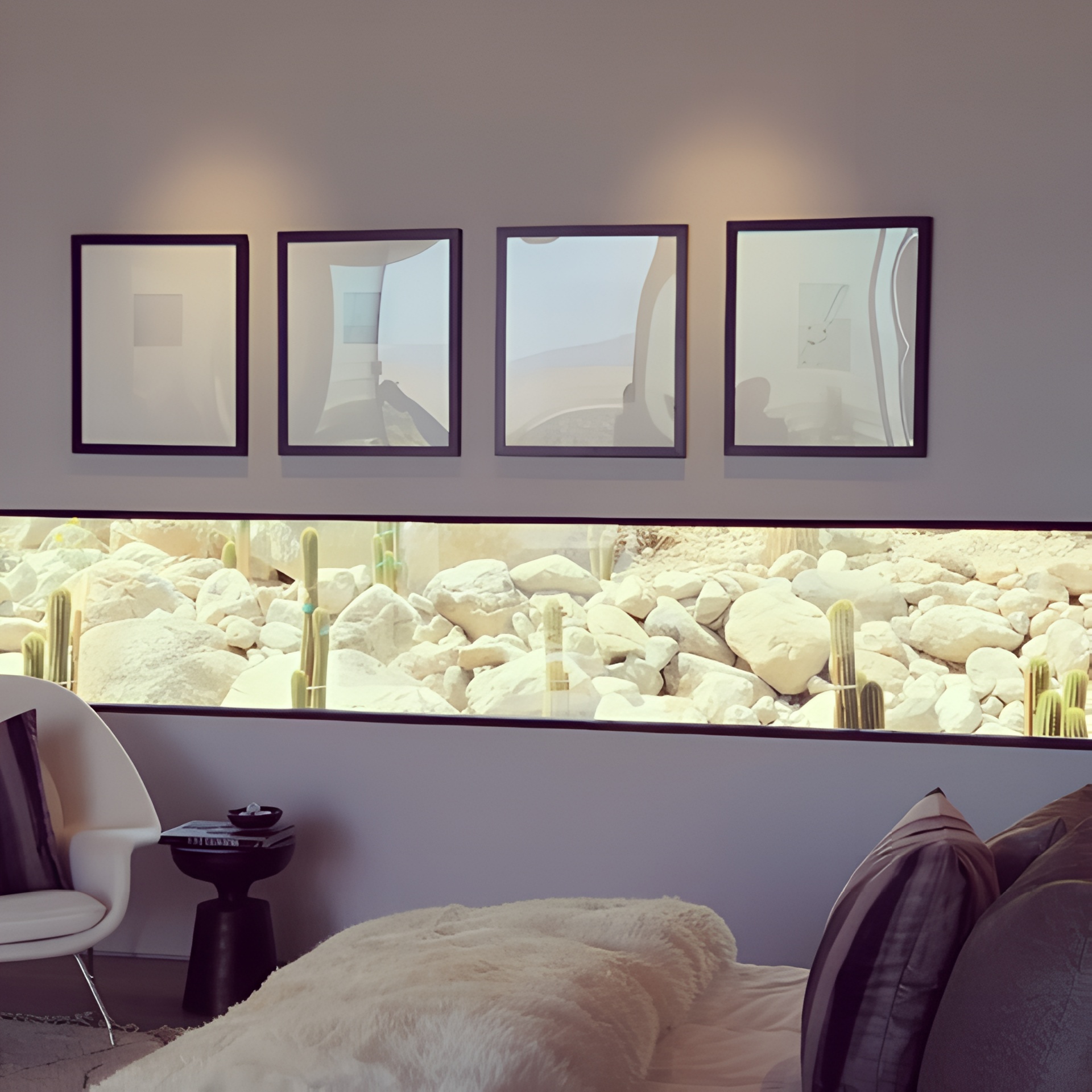 Bedroom picture window desert boulders view