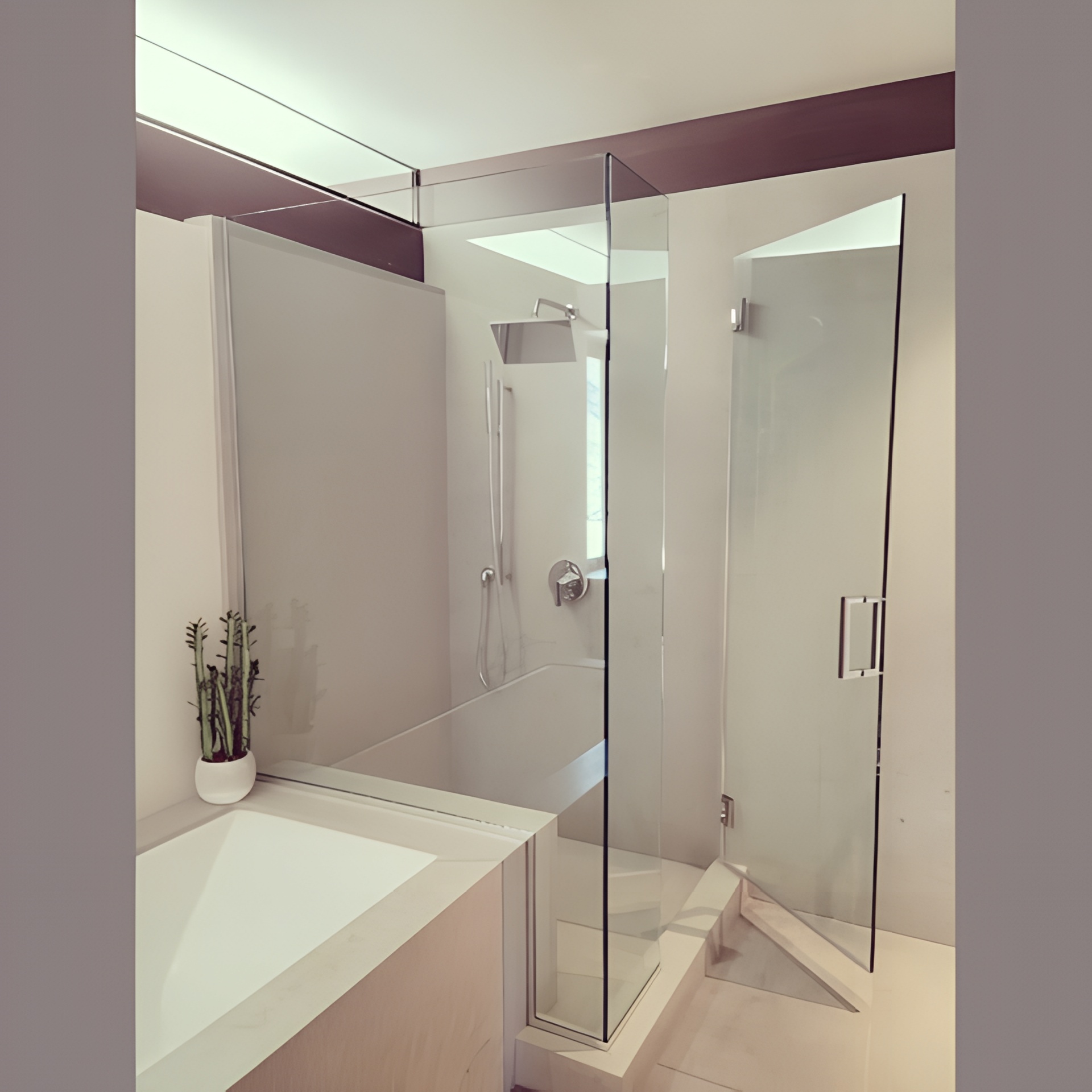 Frameless hinged glass shower enclosure